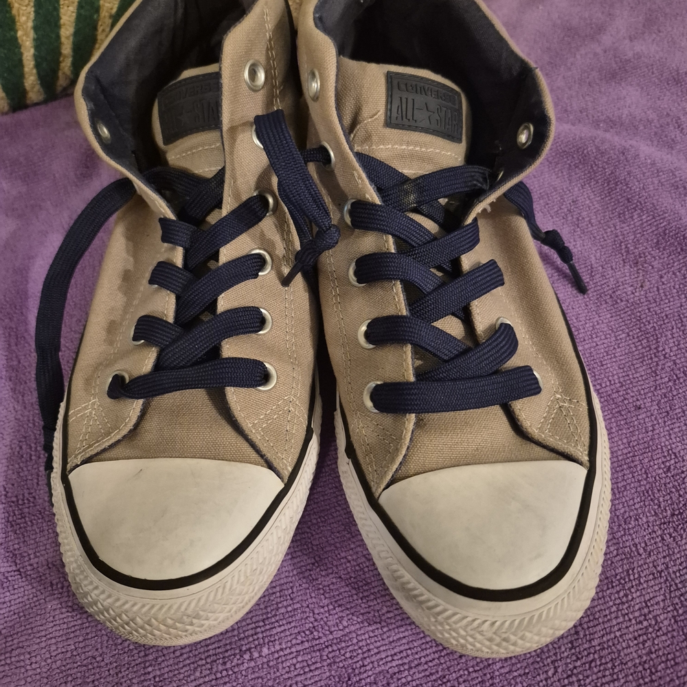 Converse Chuck Taylor All Star Mid top Tan / Navy Sneakers Men's 9 Women's 11 - Picture 5 of 7